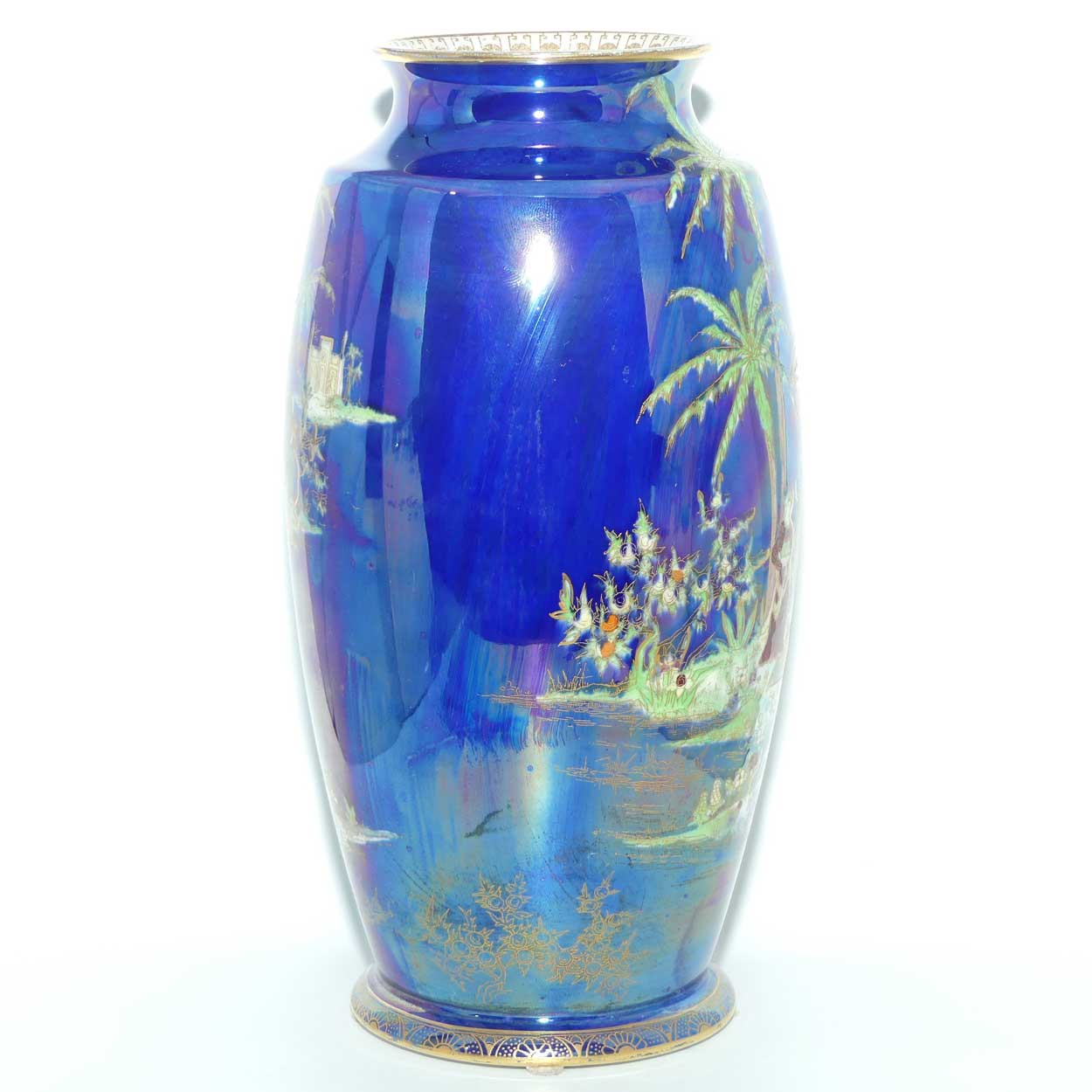 W & R Carlton Ware Persian pattern on Lustre Blue vase | Deer in Foreground | 26cm
