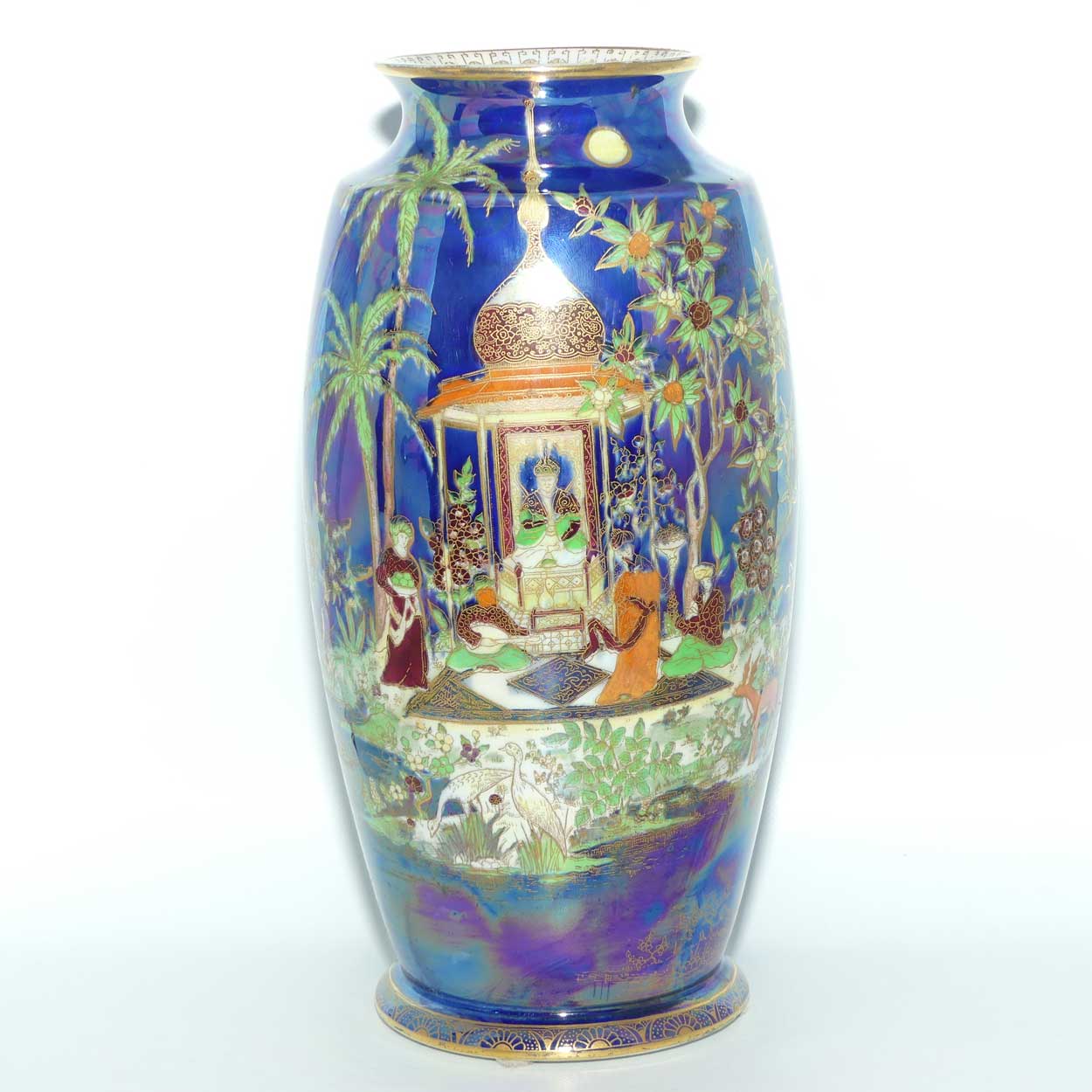 W & R Carlton Ware Persian pattern on Lustre Blue vase | Deer in Foreground | 26cm