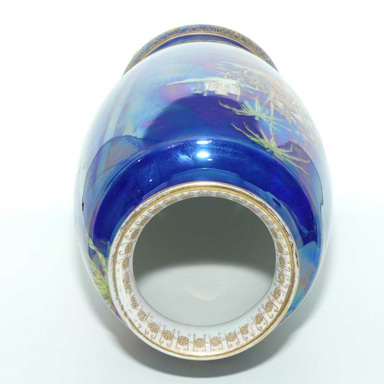 W & R Carlton Ware Persian pattern on Lustre Blue vase | Deer in Foreground | 26cm