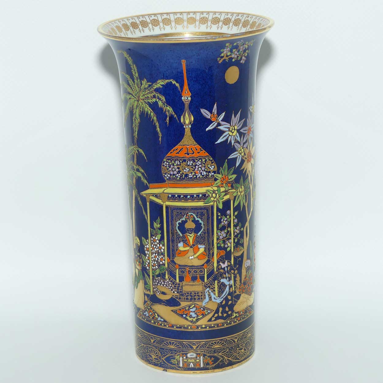 W & R Carlton Ware Persian pattern on Dark Blue trumpet vase | 21cm