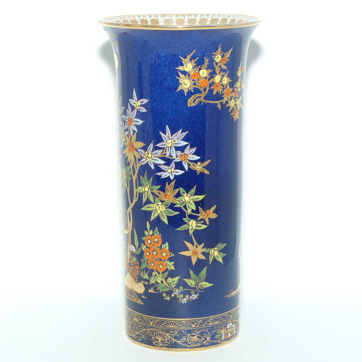 W & R Carlton Ware Persian pattern on Dark Blue trumpet vase | 21cm