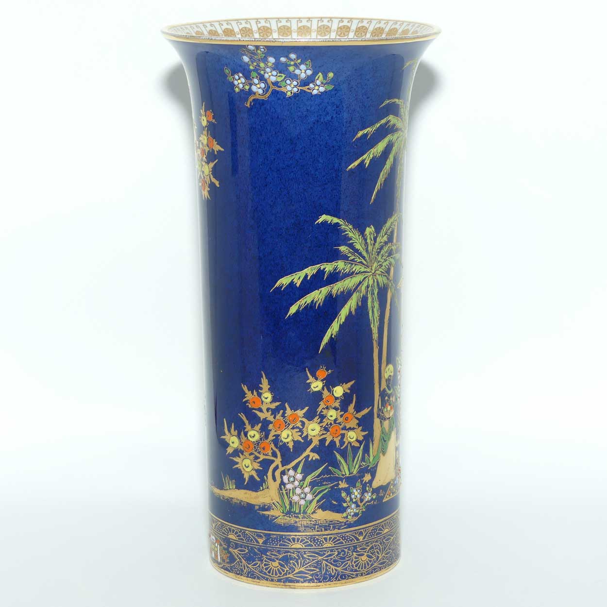 W & R Carlton Ware Persian pattern on Dark Blue trumpet vase | 21cm