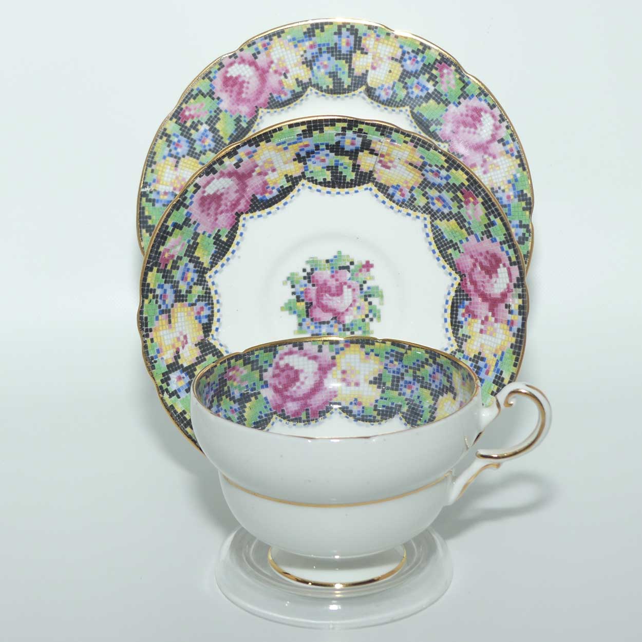 Paragon Bone China Gingham Rose trio