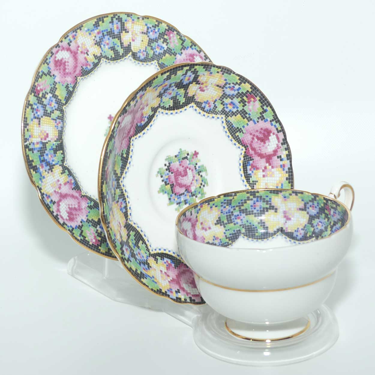 Paragon Bone China Gingham Rose trio