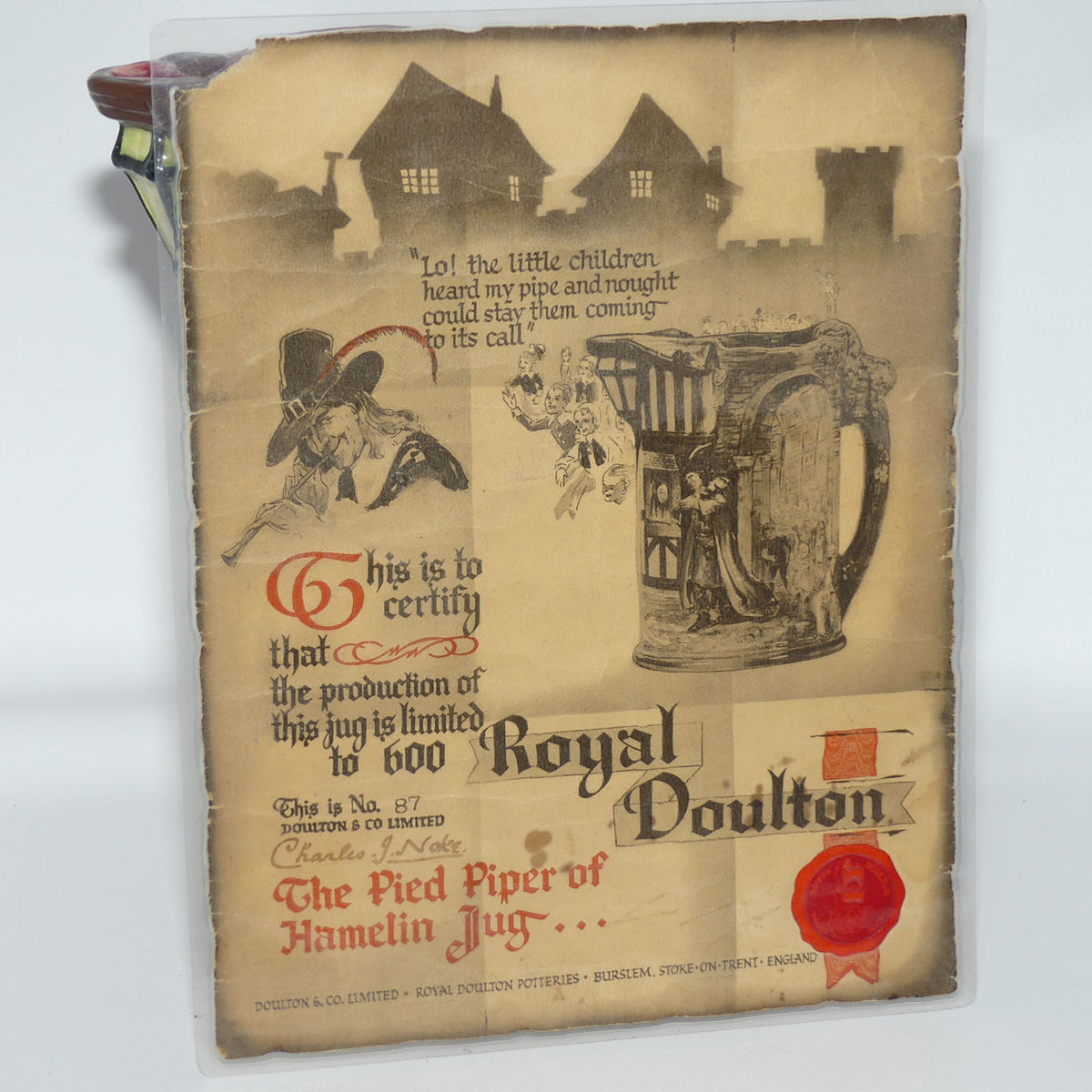 Royal Doulton The Pied Piper of Hamelin Loving Jug | LE 87/600 + Cert