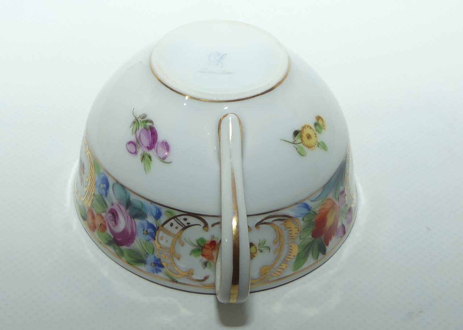 Exquisite pierced gallery Dresden floral cup and saucer