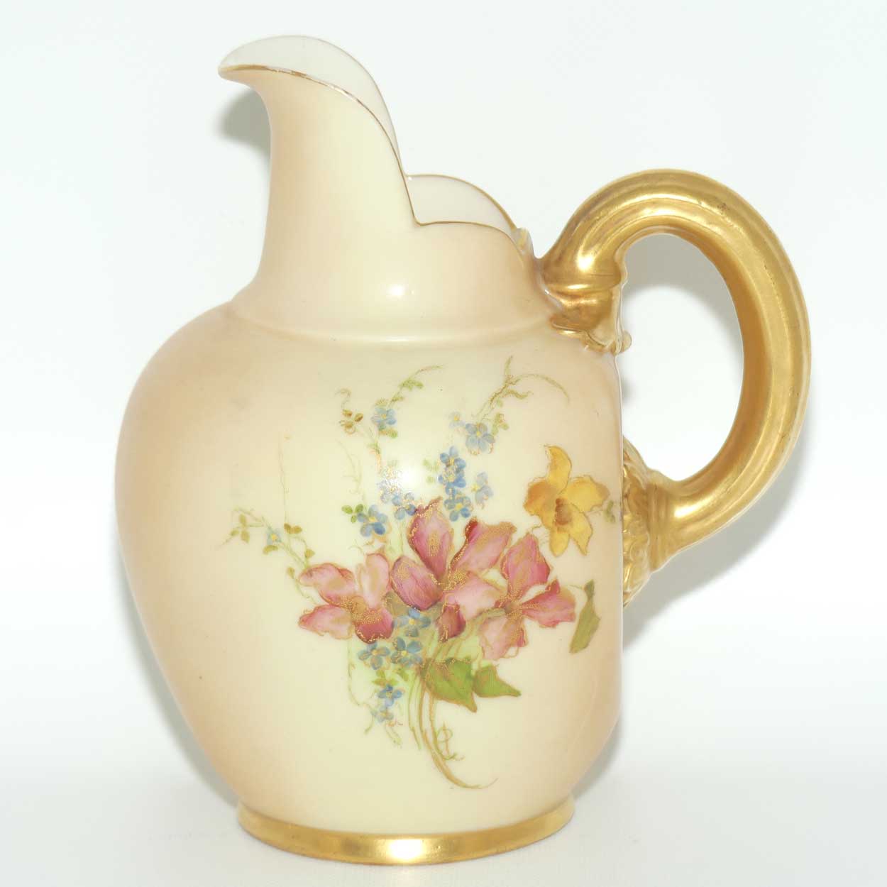 Royal Worcester Blush Ivory hand painted pink floral smaller flatback jug