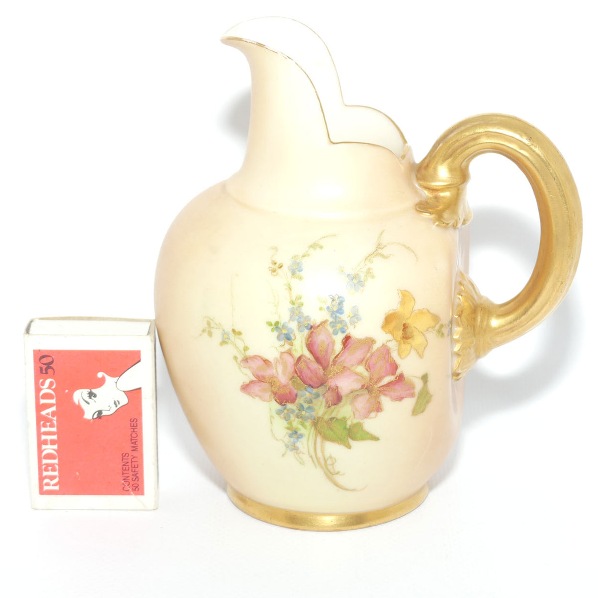 Royal Worcester Blush Ivory hand painted pink floral smaller flatback jug