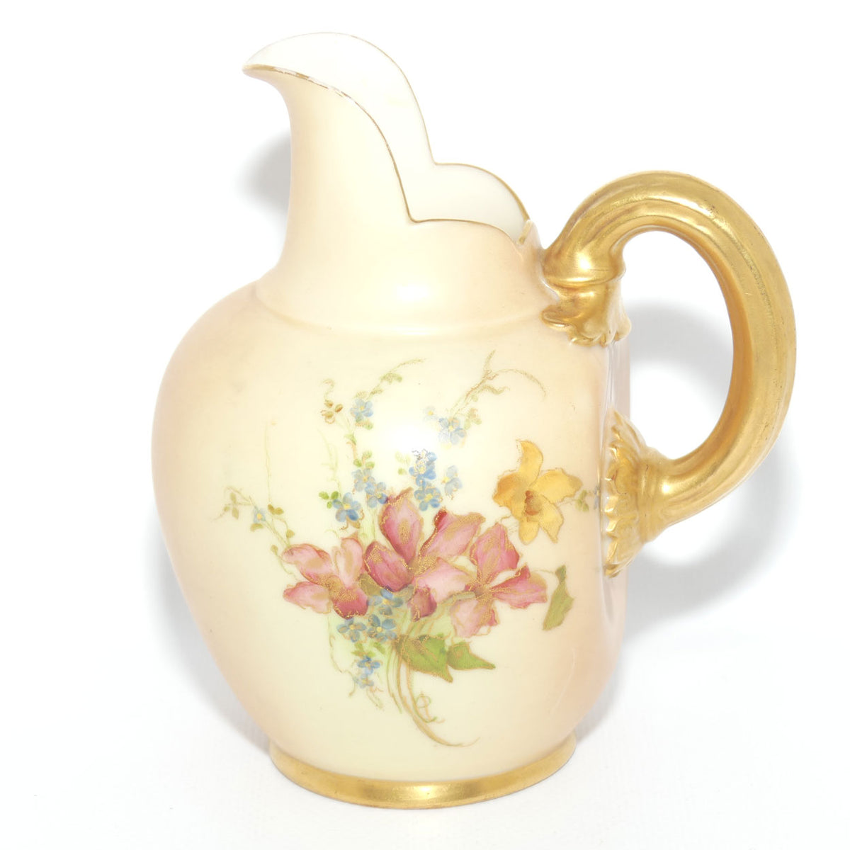 Royal Worcester Blush Ivory hand painted pink floral smaller flatback jug