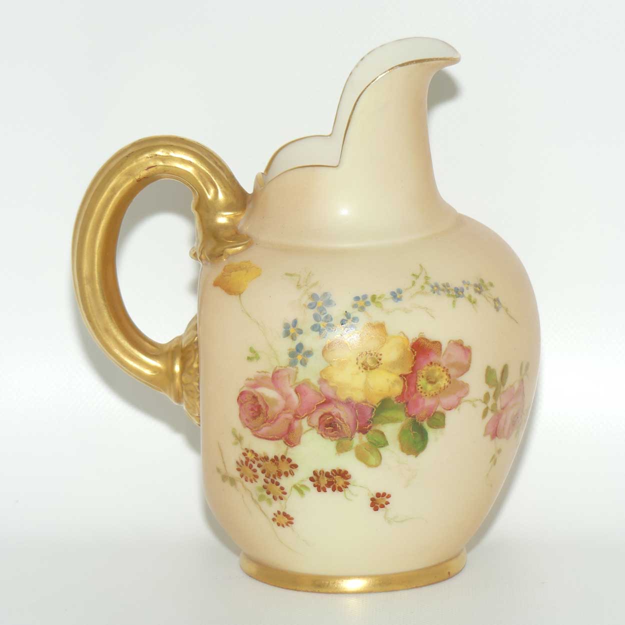 Royal Worcester Blush Ivory hand painted pink floral smaller flatback jug