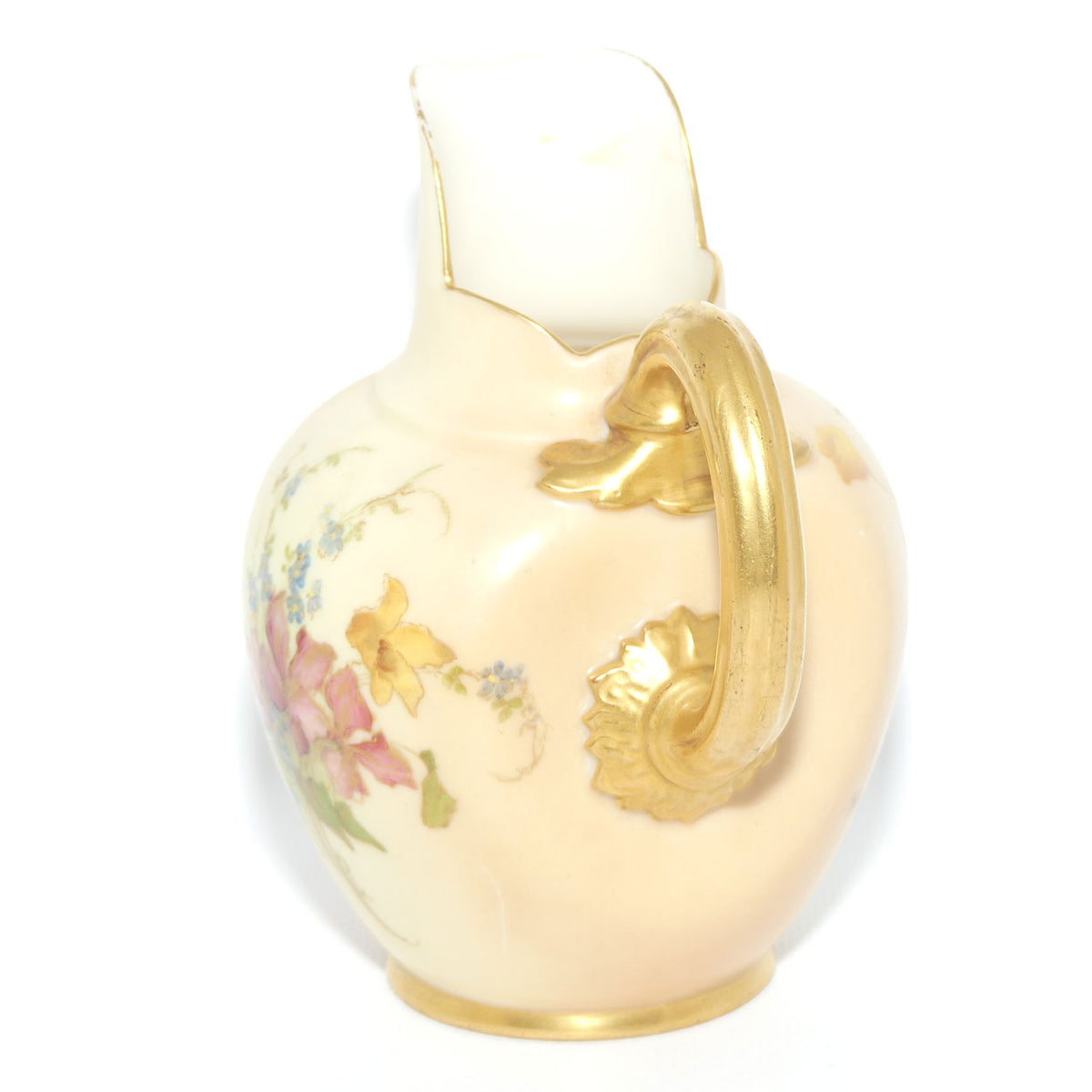 Royal Worcester Blush Ivory hand painted pink floral smaller flatback jug