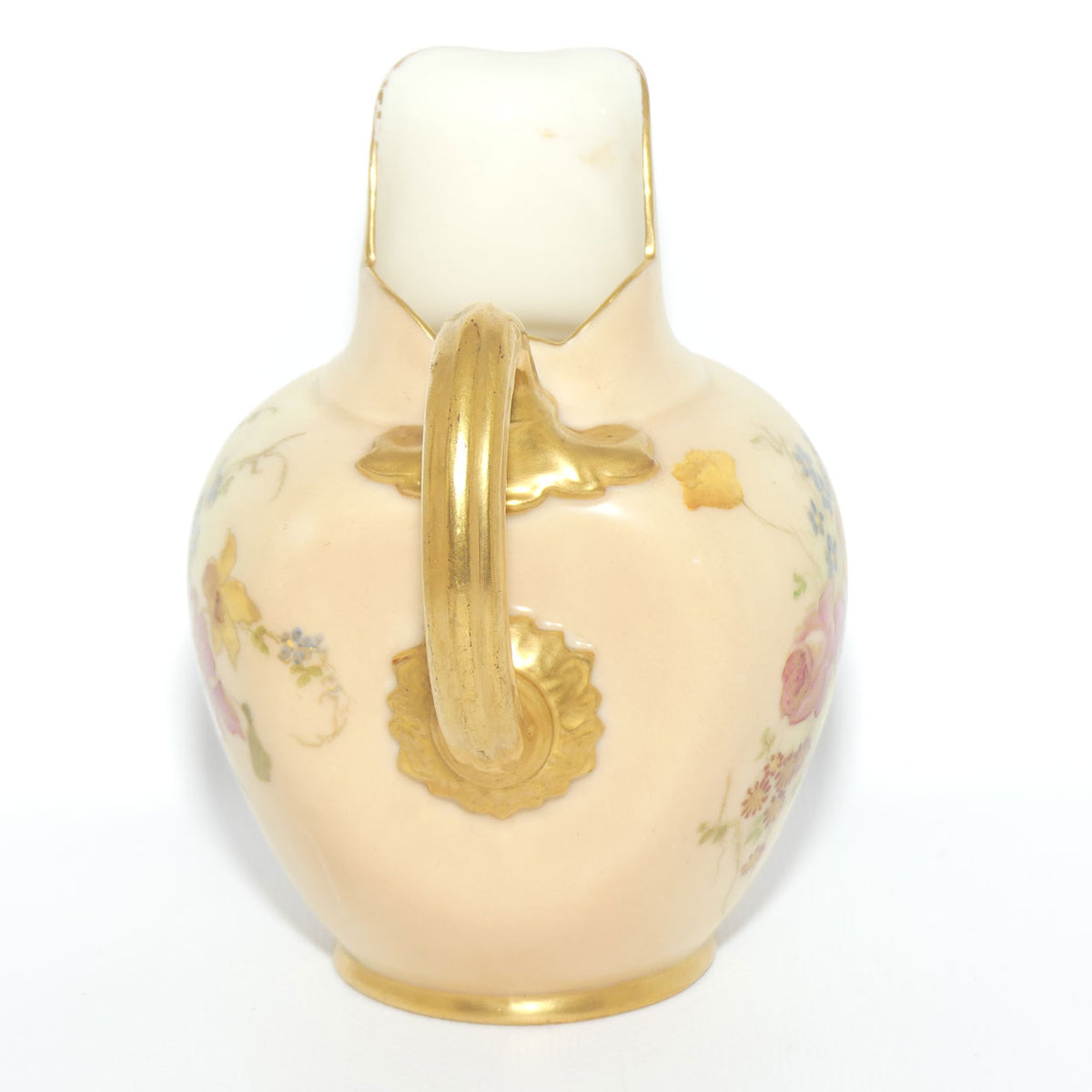 Royal Worcester Blush Ivory hand painted pink floral smaller flatback jug