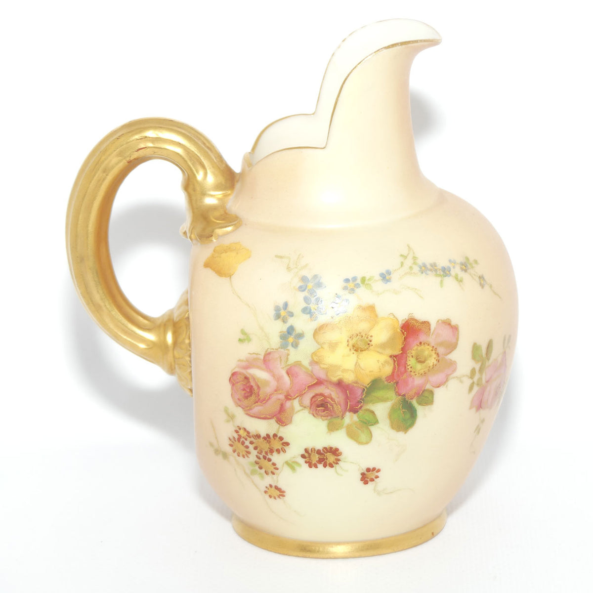 Royal Worcester Blush Ivory hand painted pink floral smaller flatback jug