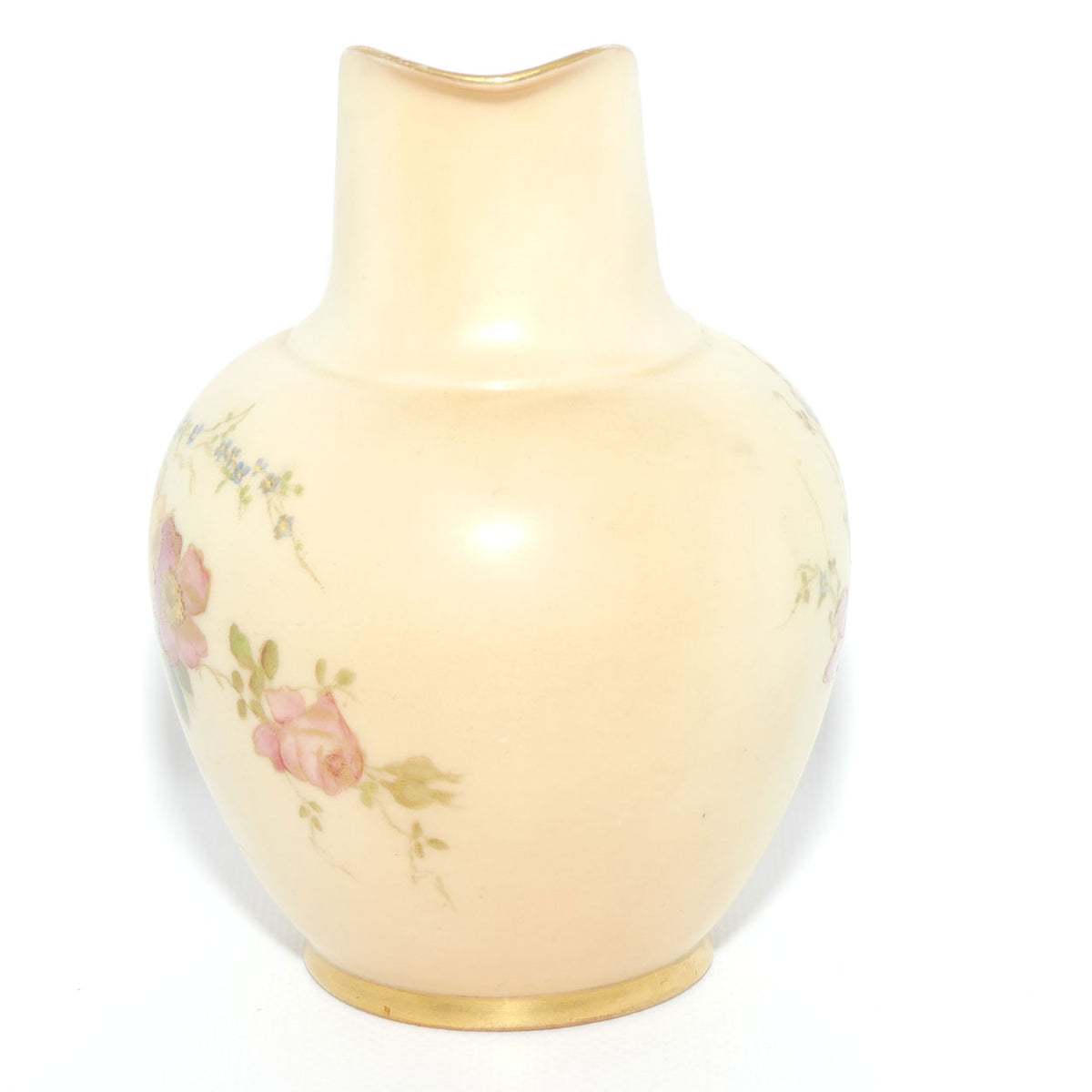 Royal Worcester Blush Ivory hand painted pink floral smaller flatback jug