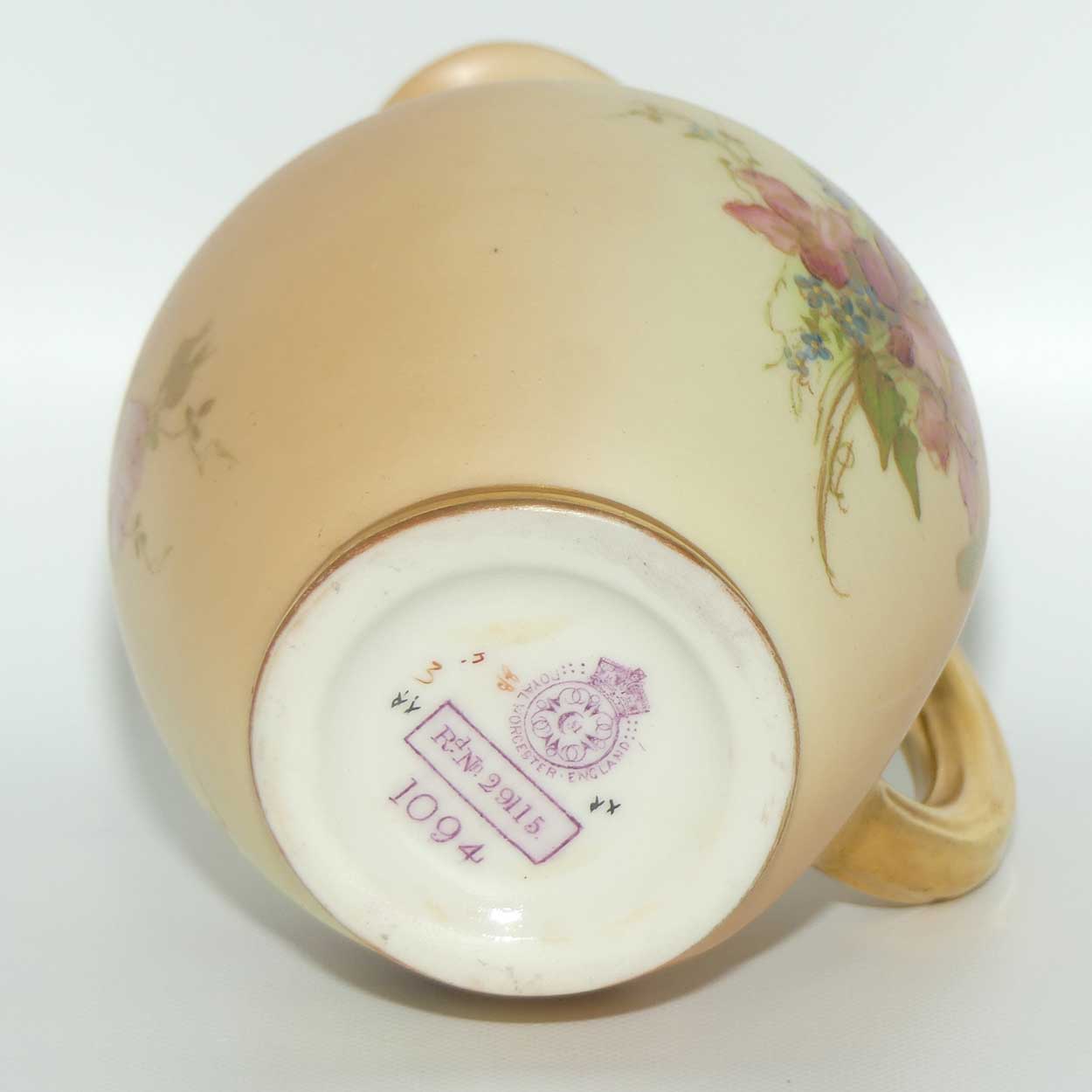 Royal Worcester Blush Ivory hand painted pink floral smaller flatback jug