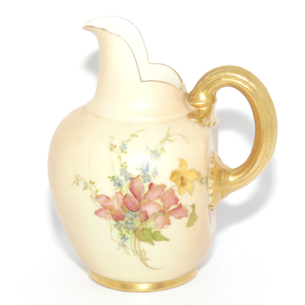 Royal Worcester Blush Ivory hand painted pink floral smaller flatback jug