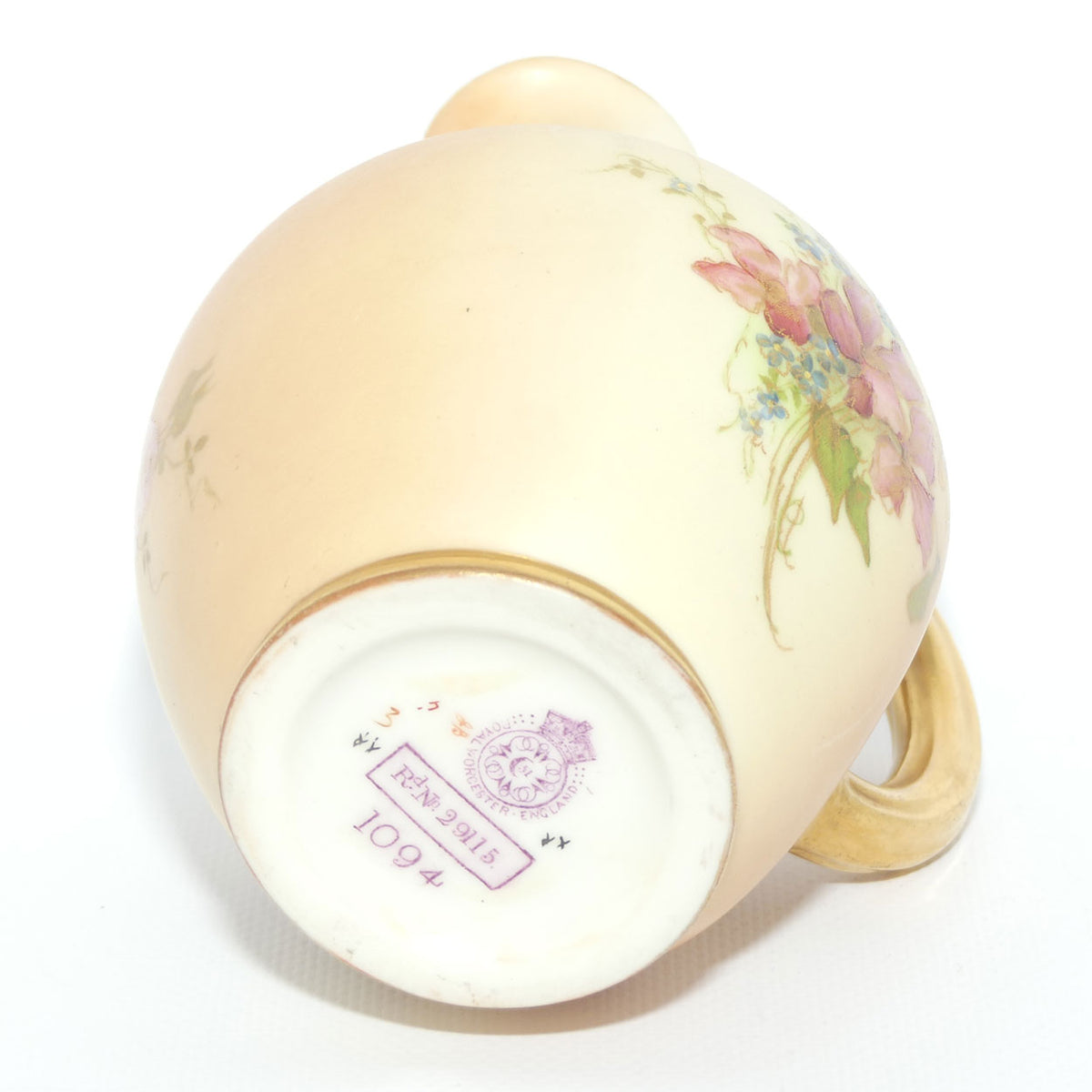 Royal Worcester Blush Ivory hand painted pink floral smaller flatback jug