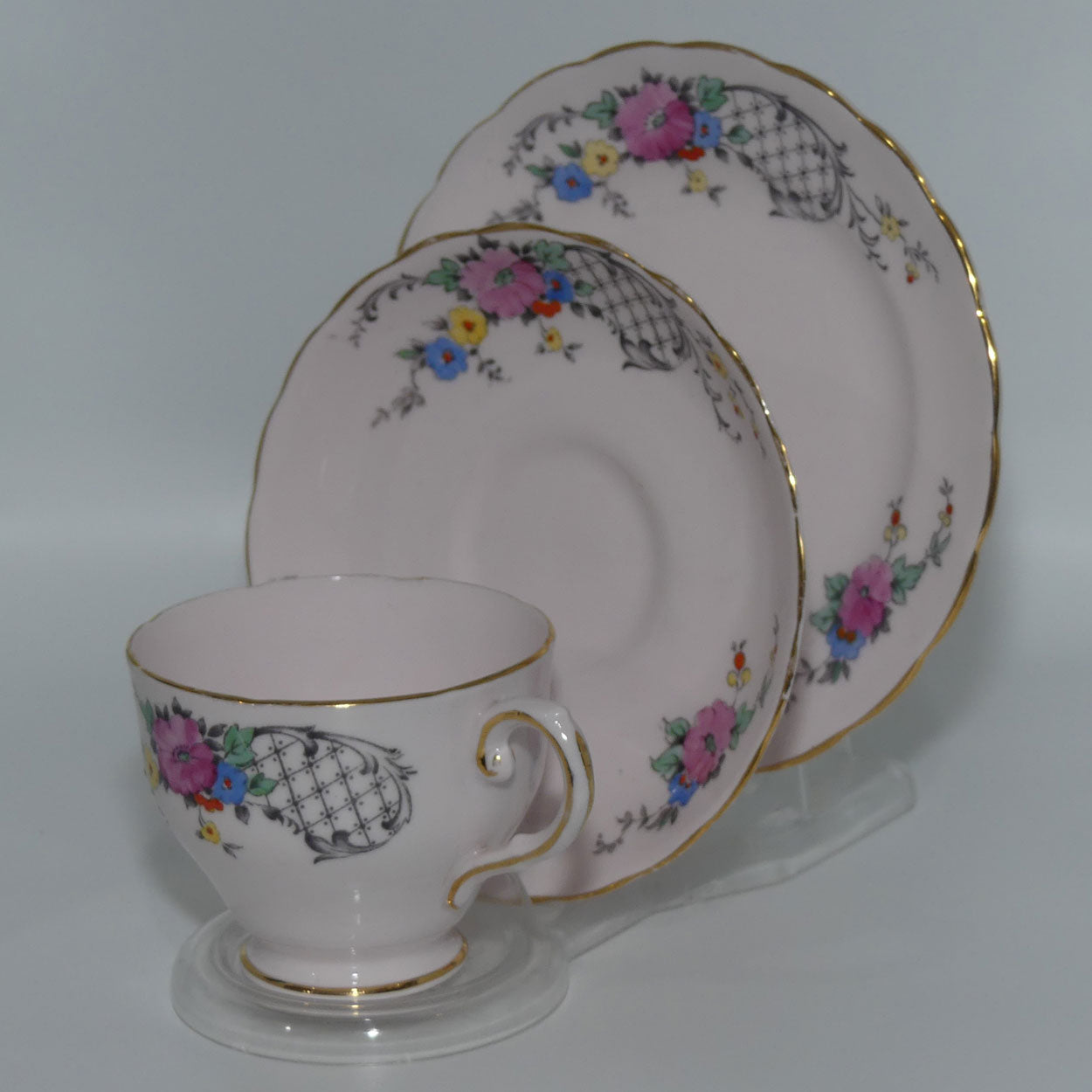 Tuscan Fine English Bone China Pink Floral and Lace trio