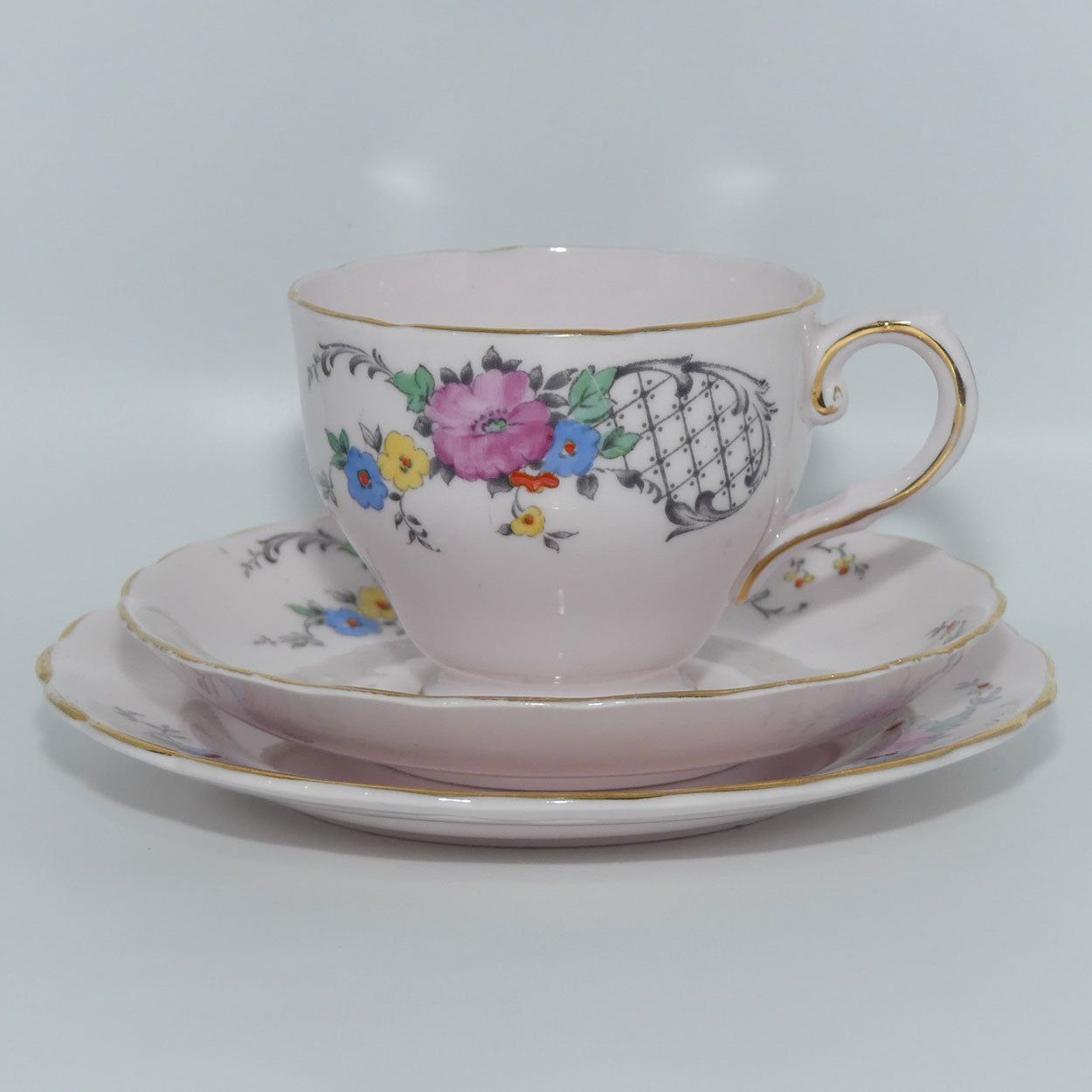 Tuscan Fine English Bone China Pink Floral and Lace trio