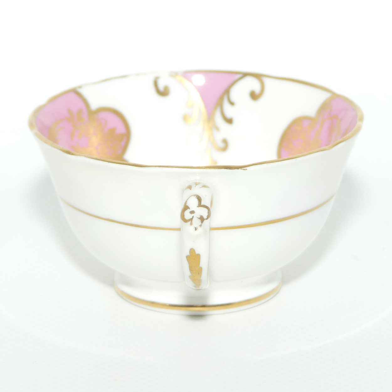 Tuscan Bone China demi tasse duo | Pink and White with gilt Bird pattern