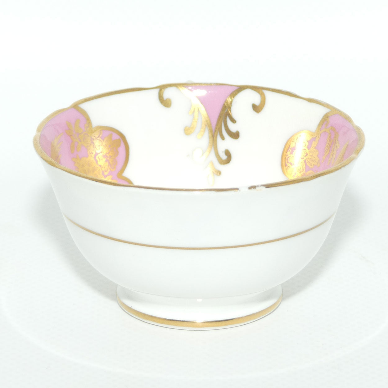 Tuscan Bone China demi tasse duo | Pink and White with gilt Bird pattern