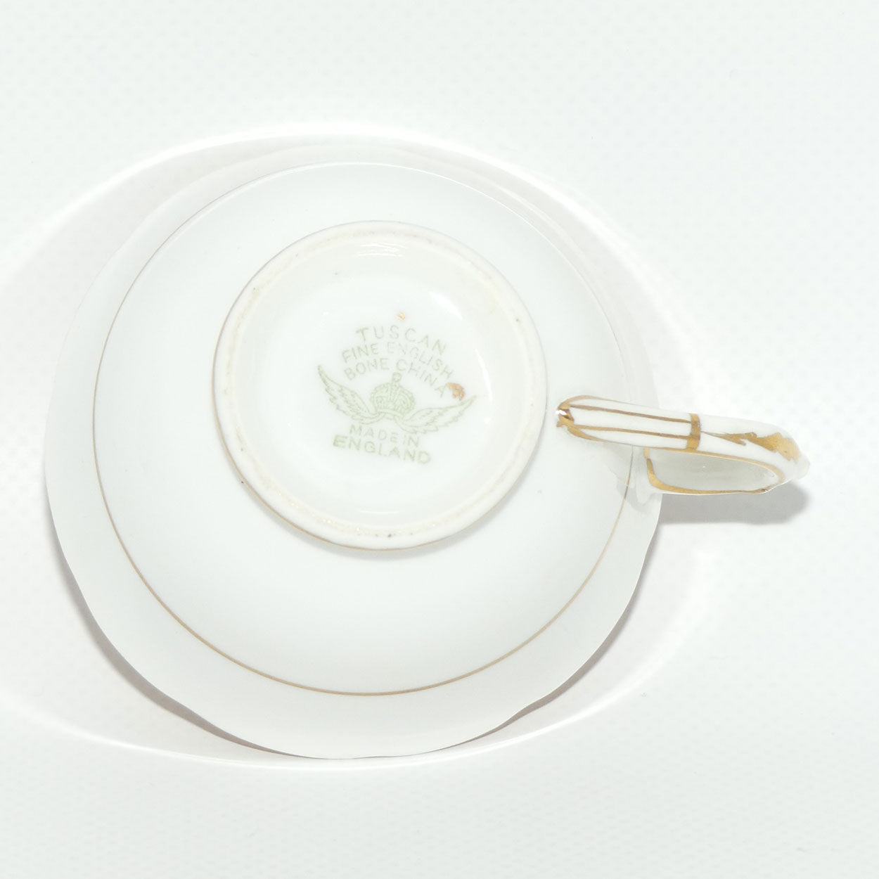 Tuscan Bone China demi tasse duo | Pink and White with gilt Bird pattern