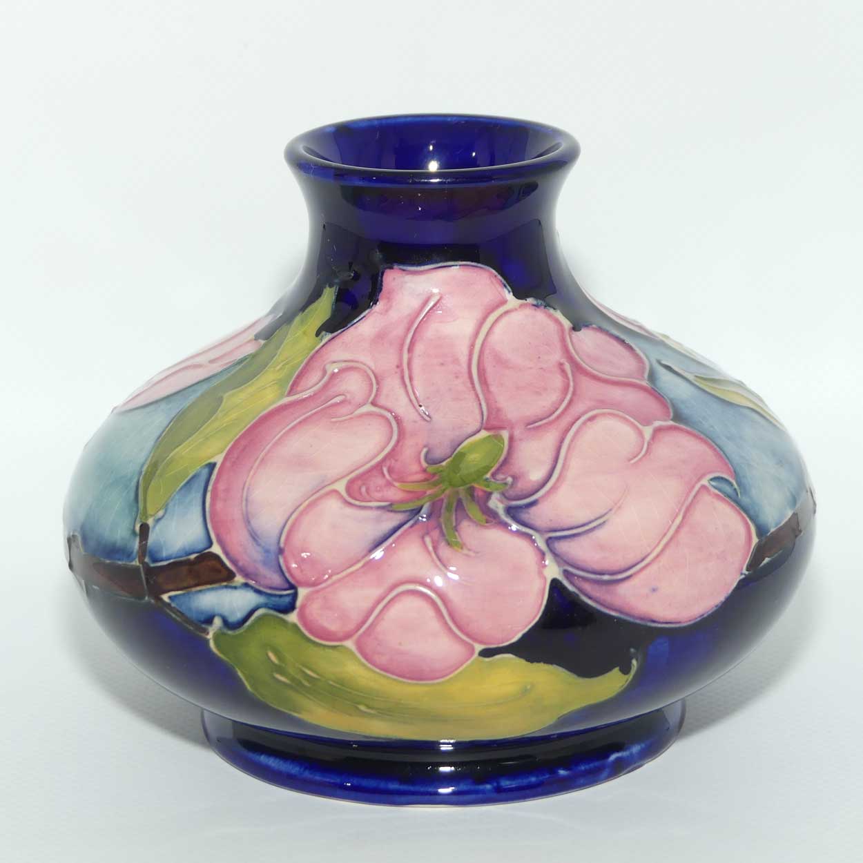 Moorcroft Pink Magnolia on Blue Ground vase | Shape 32/5 | boxed