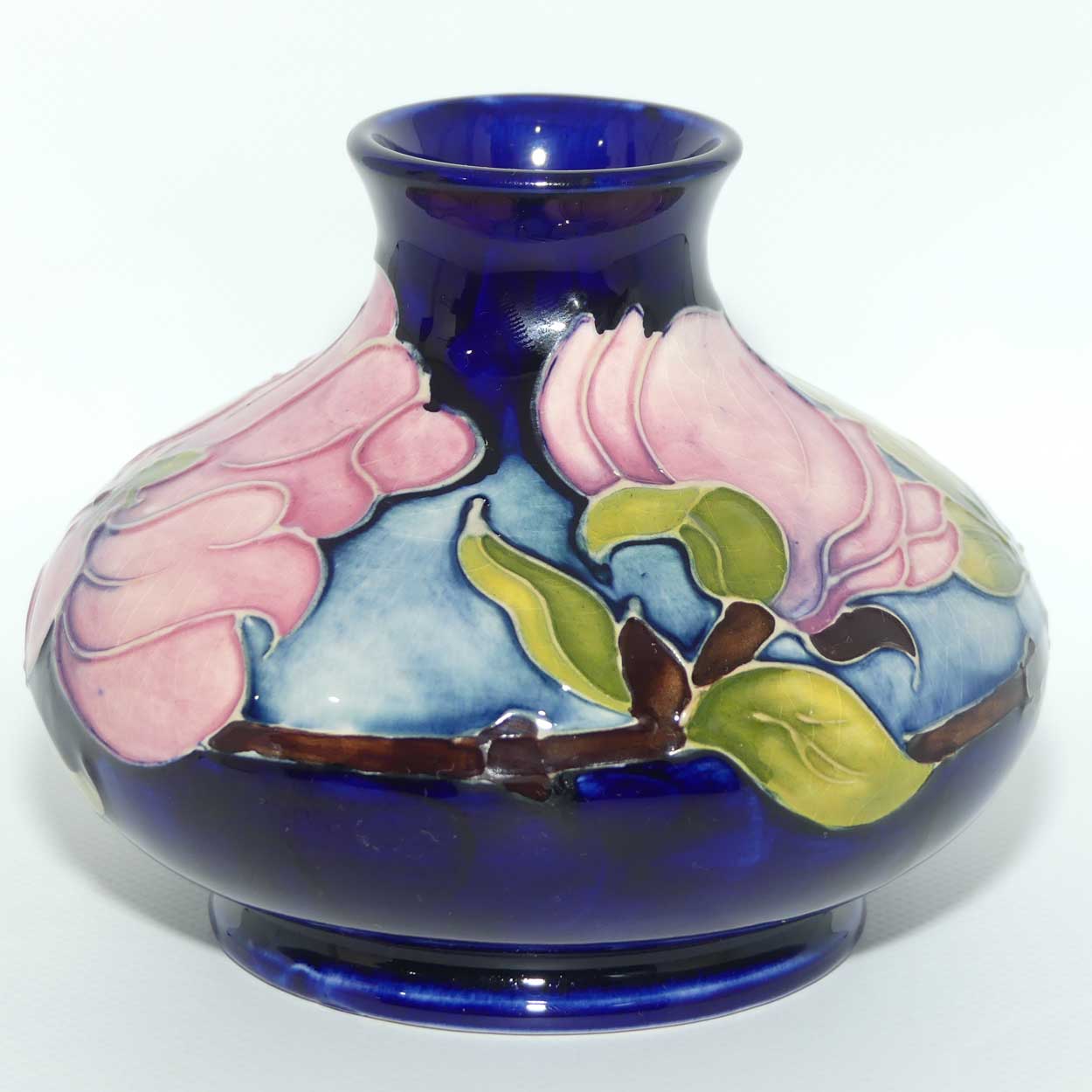 Moorcroft Pink Magnolia on Blue Ground vase | Shape 32/5 | boxed