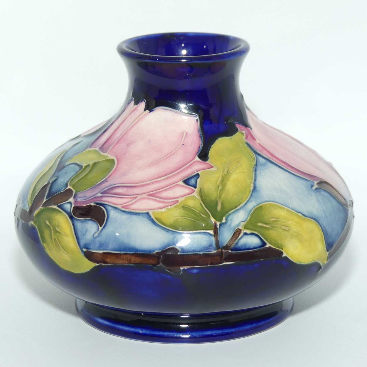 Moorcroft Pink Magnolia on Blue Ground vase | Shape 32/5 | boxed