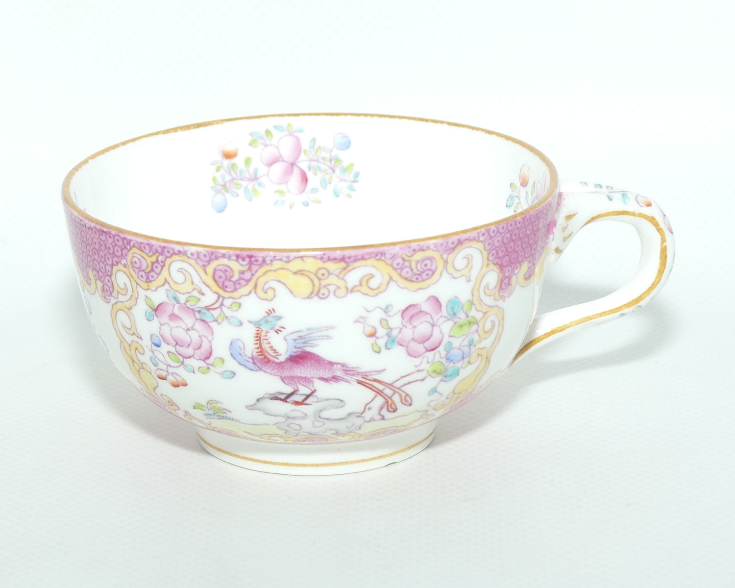 Mintons Pink Asiatic Pheasant tea duo | Fancy handle | c.1915