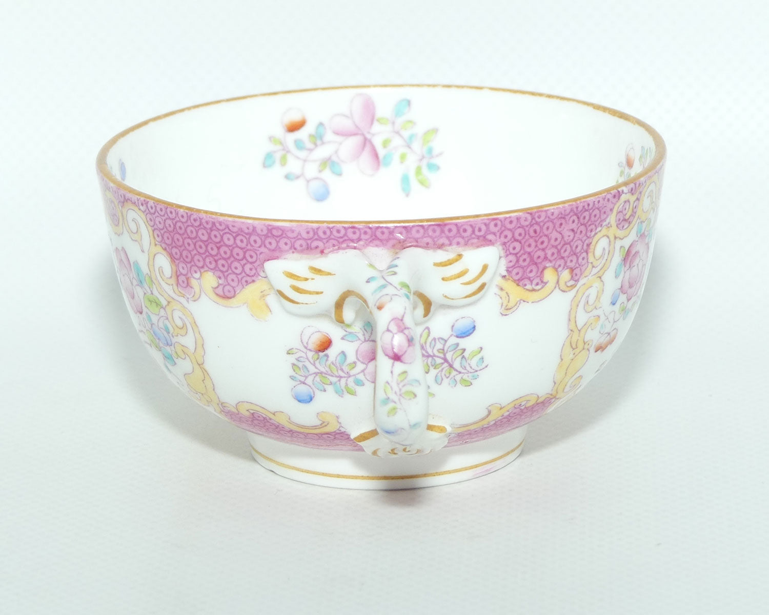 Mintons Pink Asiatic Pheasant tea duo | Fancy handle | c.1915