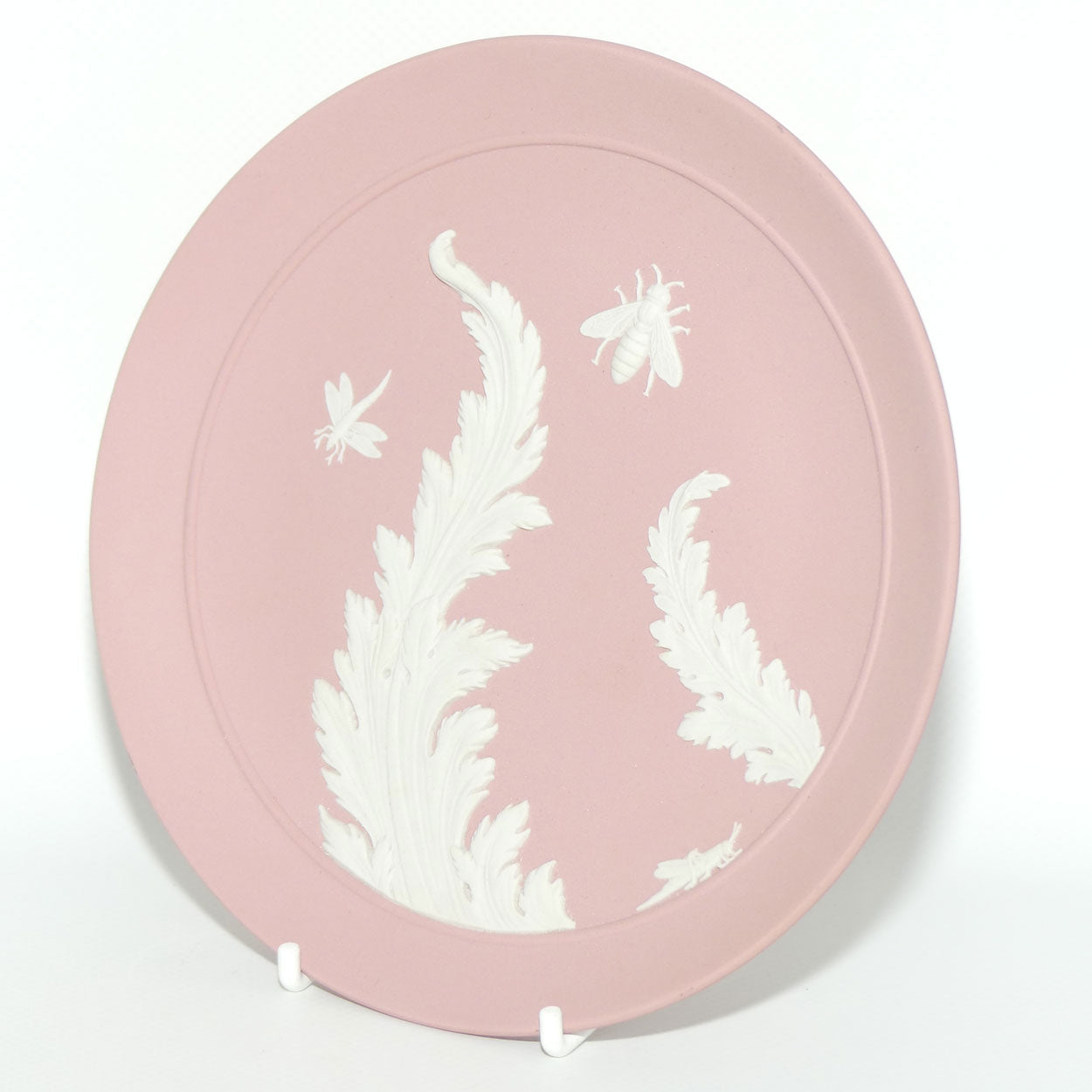 Wedgwood Jasper | White on Pink | Insects and Foliage plate | 16.5cm