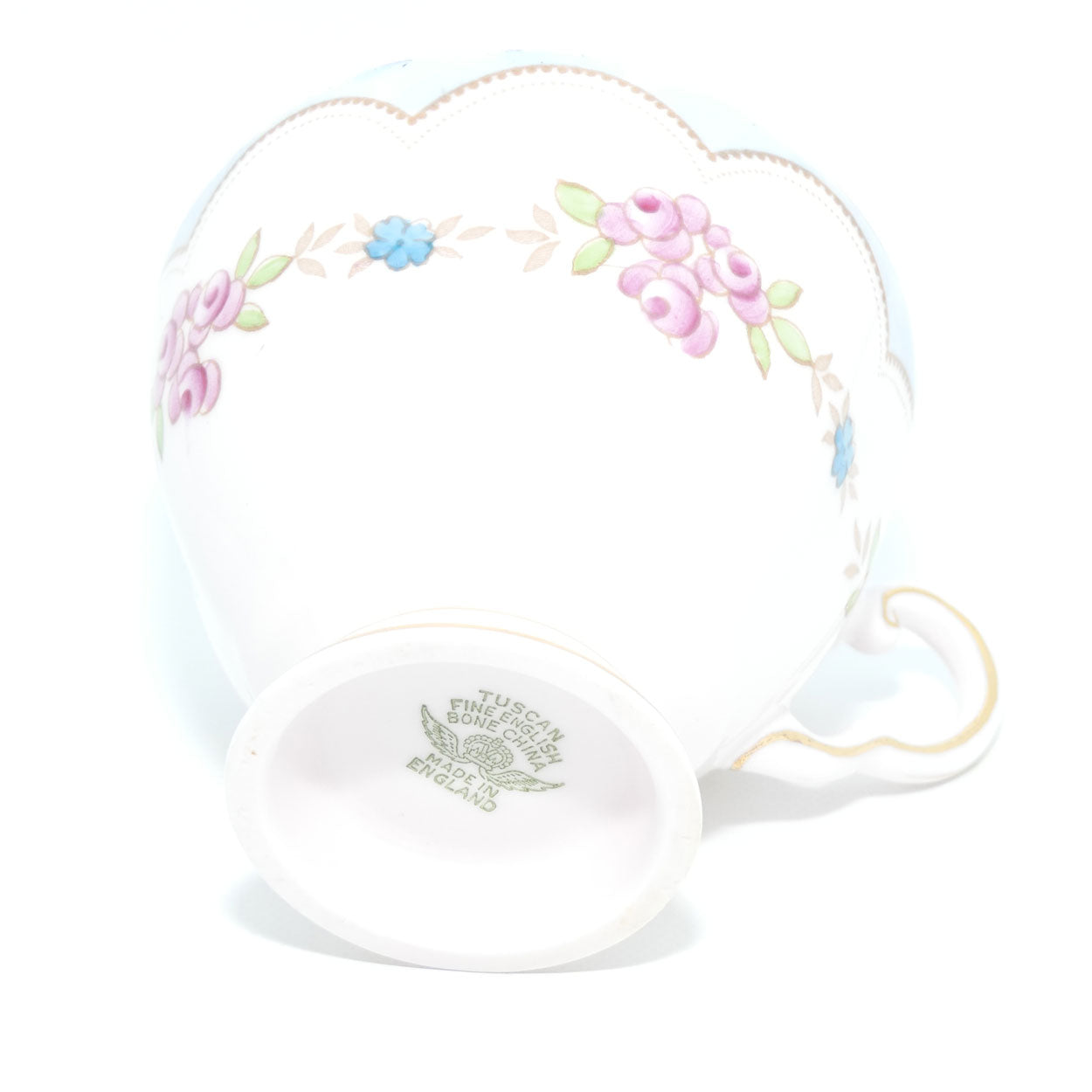 Tuscan Fine English Bone China Pretty Pink Rosebuds trio | Blue trim | large plate