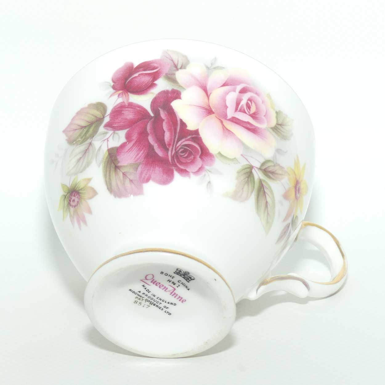 Queen Anne Bone China varied Roses pattern trio