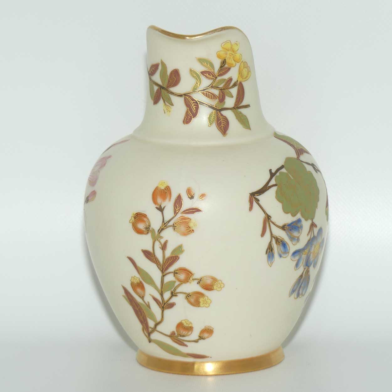 Royal Worcester Blush Ivory hand painted pink and blue floral smaller flatback jug (signed BN)