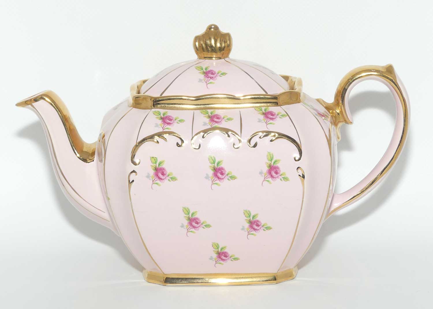 Sadler Pale Pink and Roses Gilt 3 piece tea set | pattern 1936