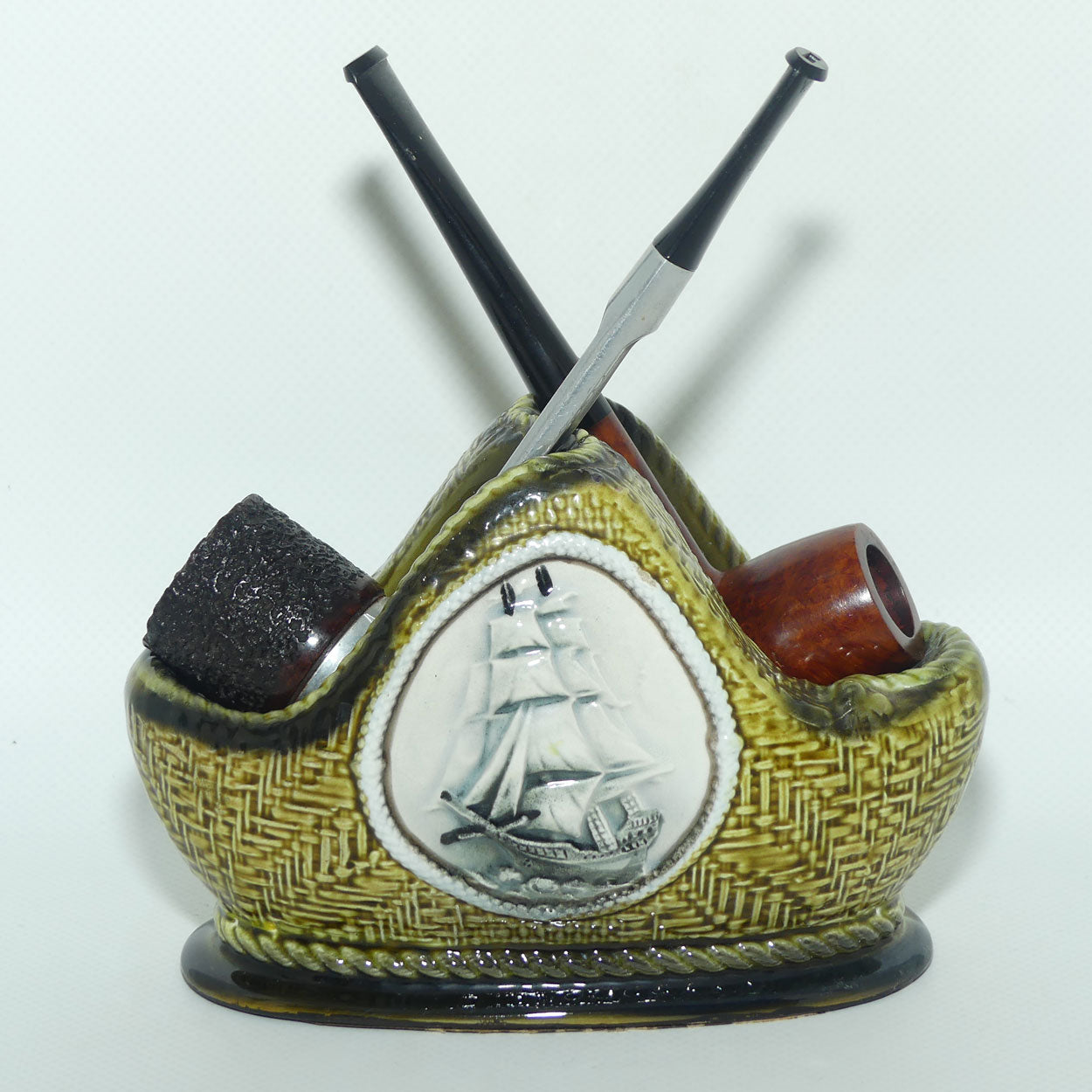 Grandpa's Pipe Stand with Hopson Briar Pipe and Falcon Skeleton Pipe