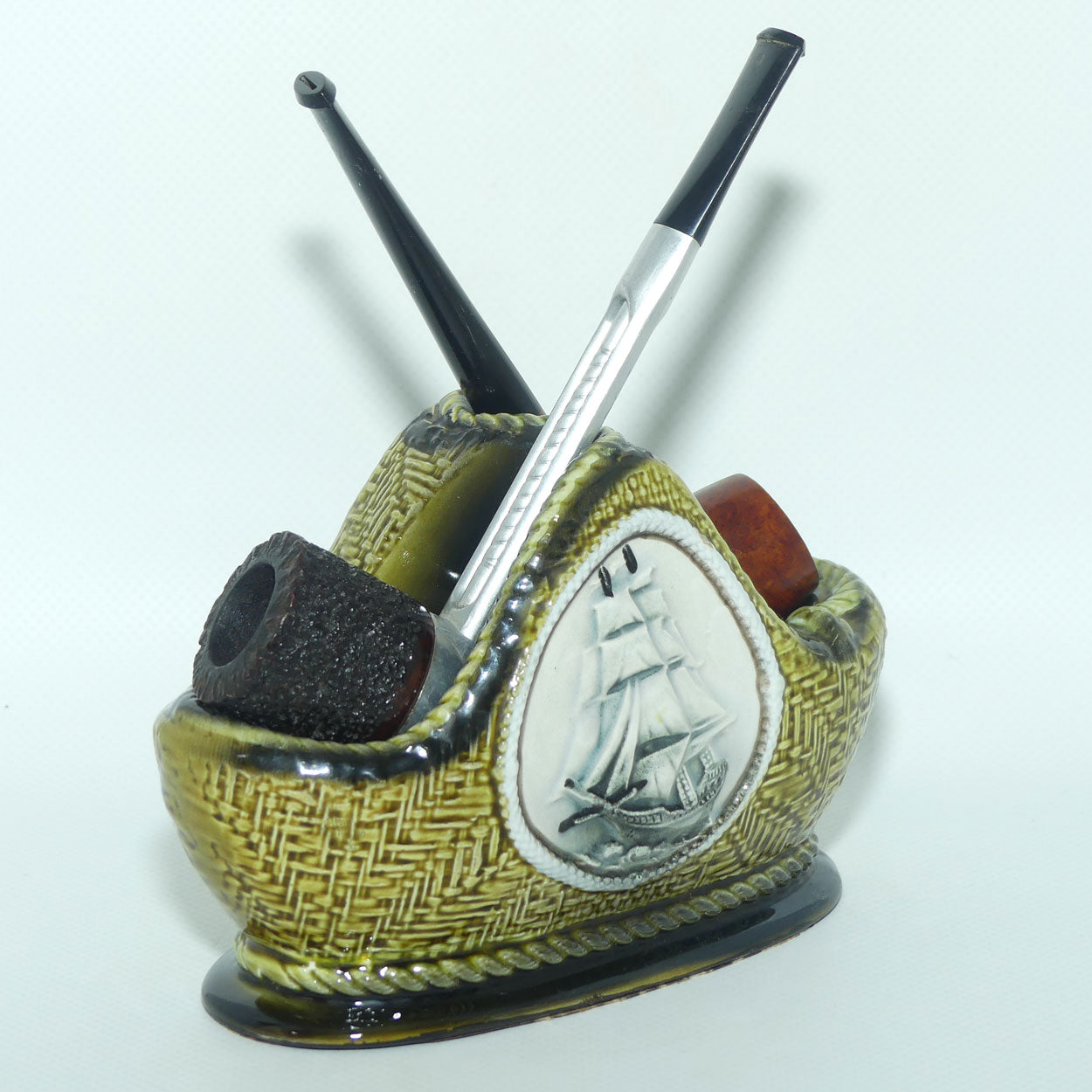 Grandpa's Pipe Stand with Hopson Briar Pipe and Falcon Skeleton Pipe