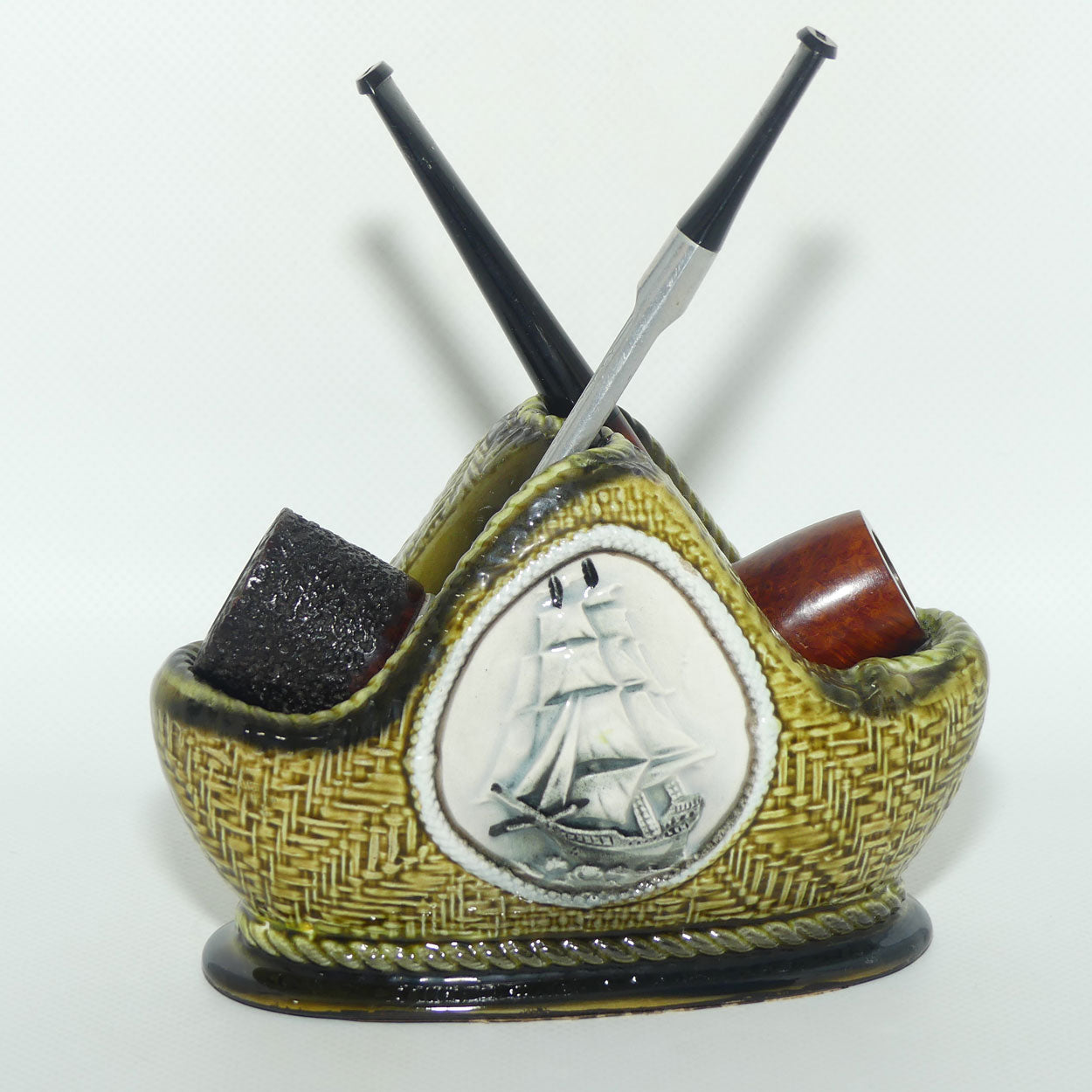 Grandpa's Pipe Stand with Hopson Briar Pipe and Falcon Skeleton Pipe