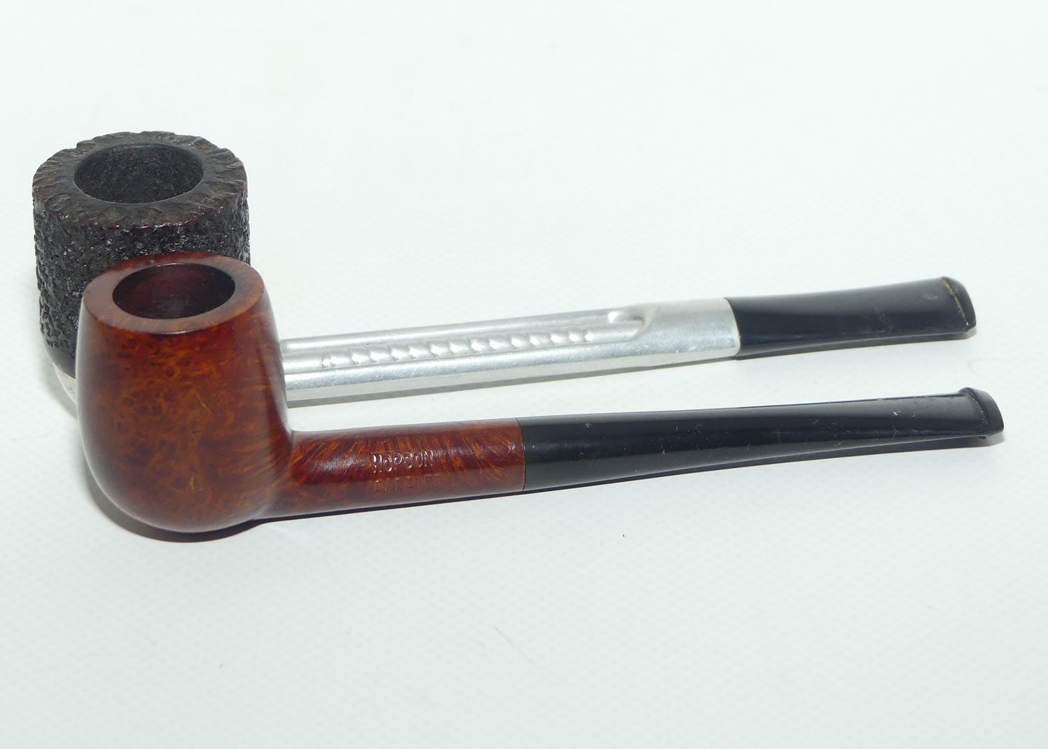Grandpa's Pipe Stand with Hopson Briar Pipe and Falcon Skeleton Pipe