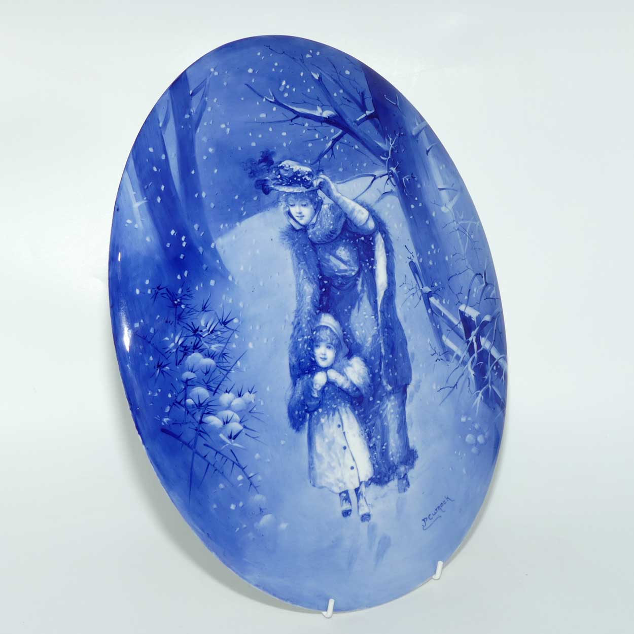 Doulton Burslem Blue Childrens large oval wall plaque (Woman sheltering child; Curnock)