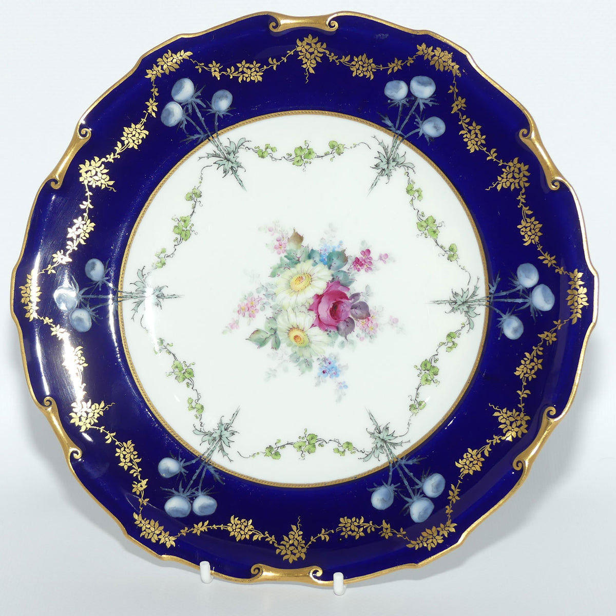 Royal Crown Derby Floral Decor and Rich Blue and Gilt plate | #1 | Pattern 6642 | c.1902