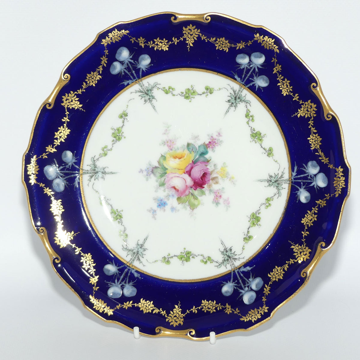 Royal Crown Derby Floral Decor and Rich Blue and Gilt plate | #2 | Pattern 6642 | c.1902