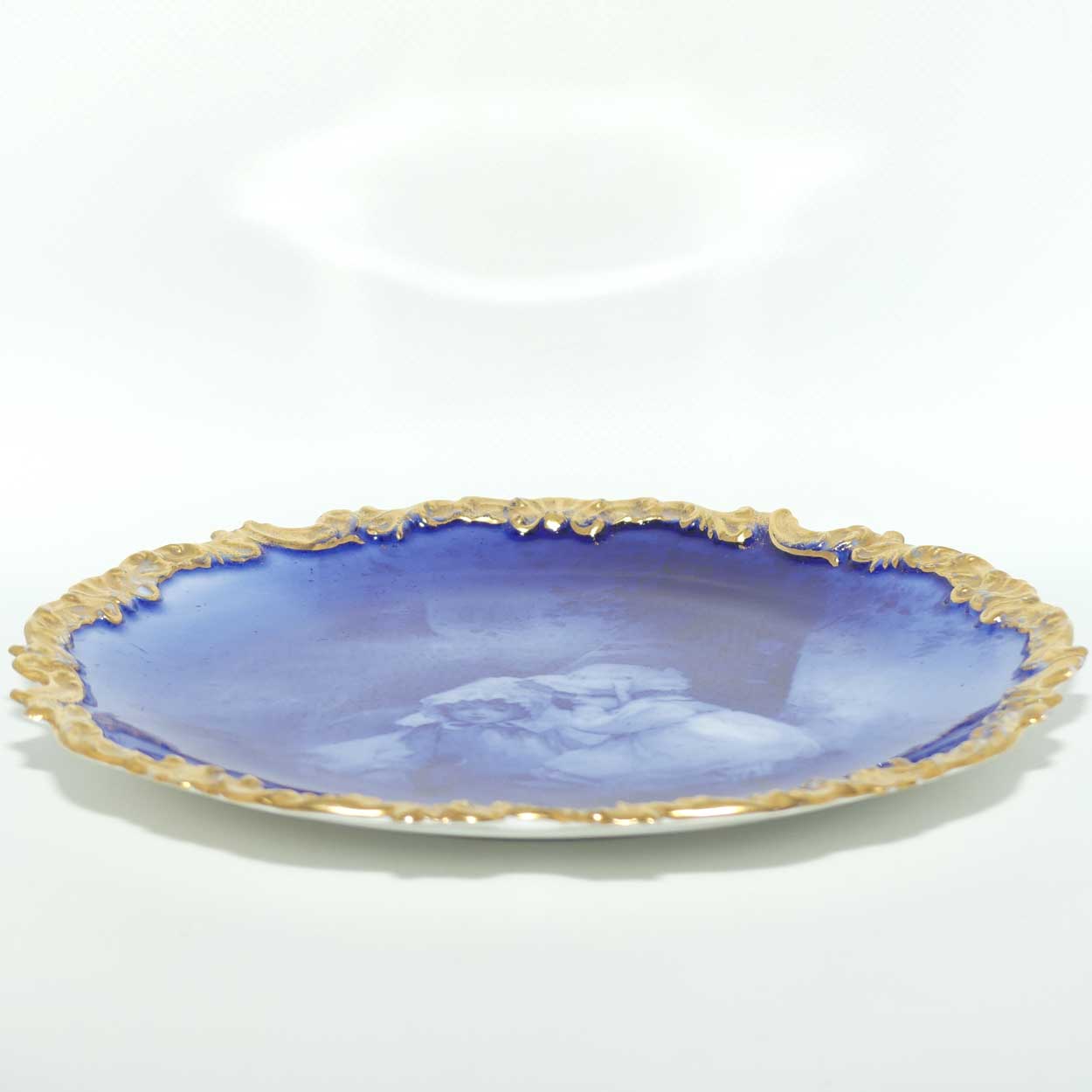 Doulton Burslem Blue Childrens fancy plate with gilt border (Two girls & tiny witch)