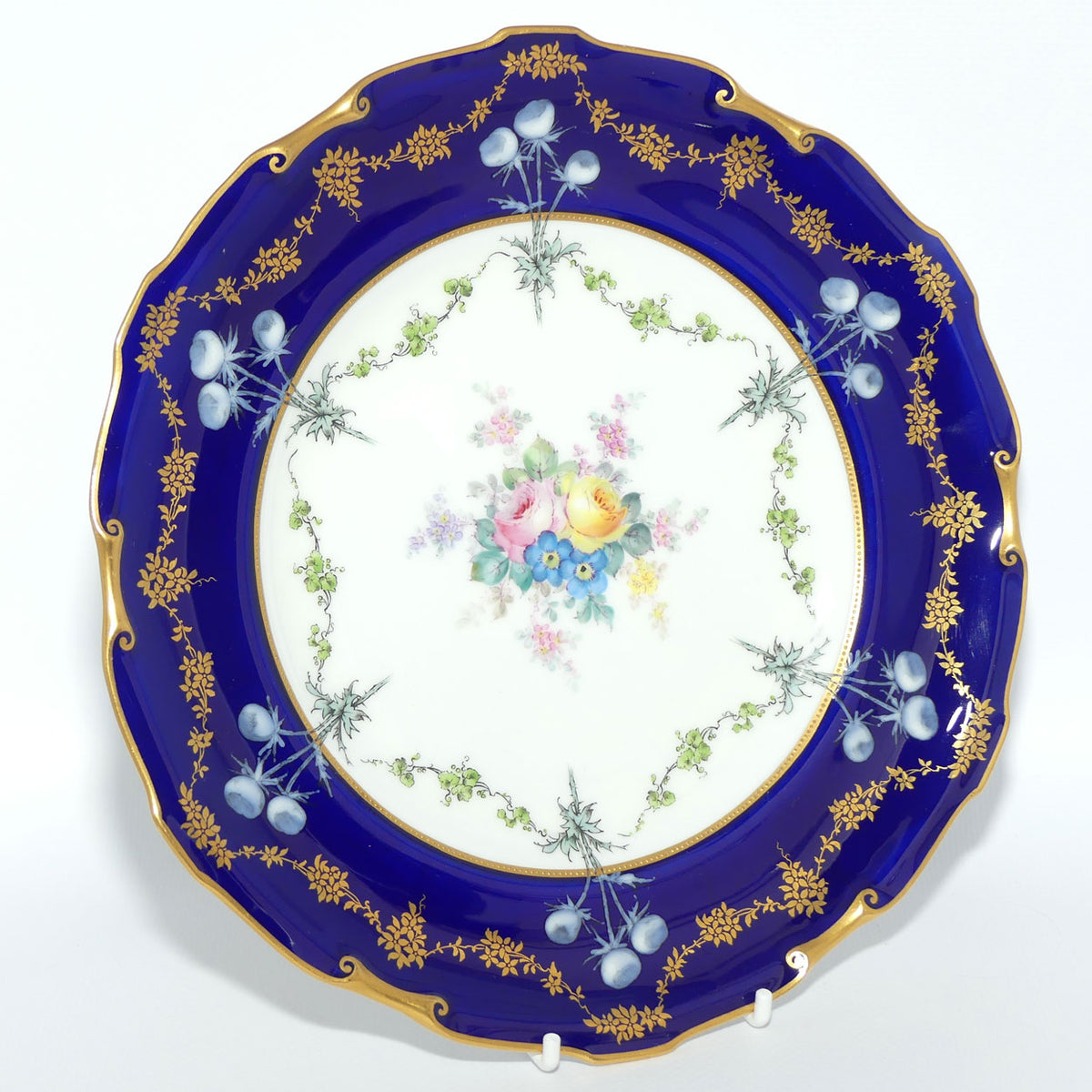 Royal Crown Derby Floral Decor and Rich Blue and Gilt plate | #3 | Pattern 6642 | c.1902