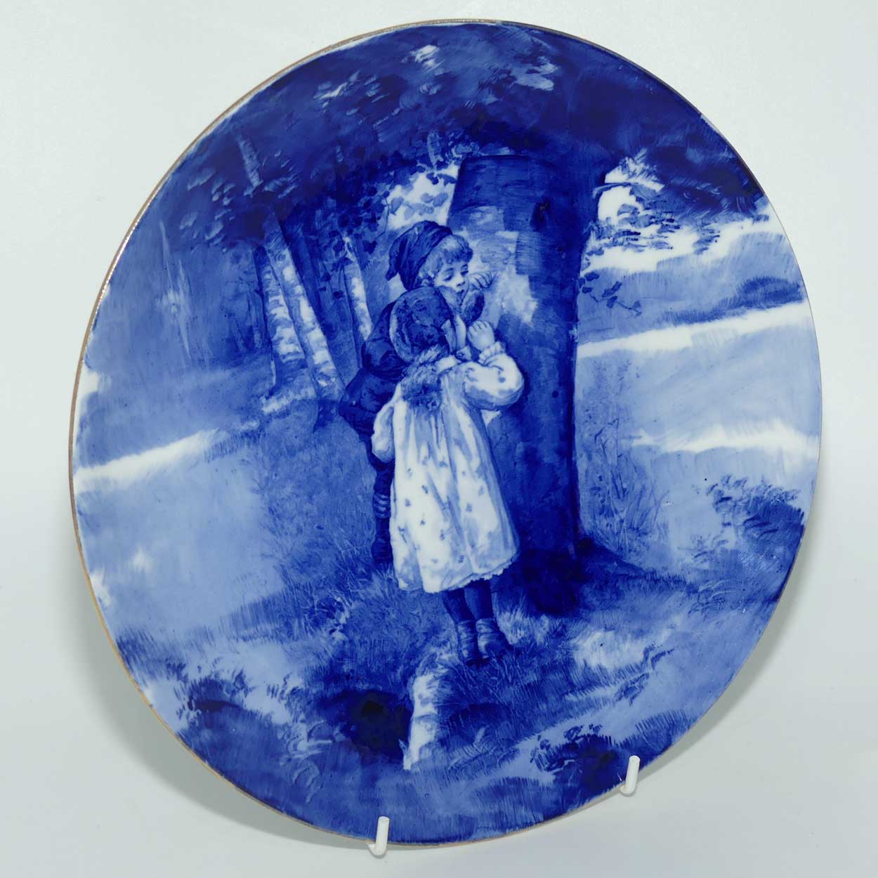 Royal Doulton Blue Childrens display plate |Boy and Girl Peeping|