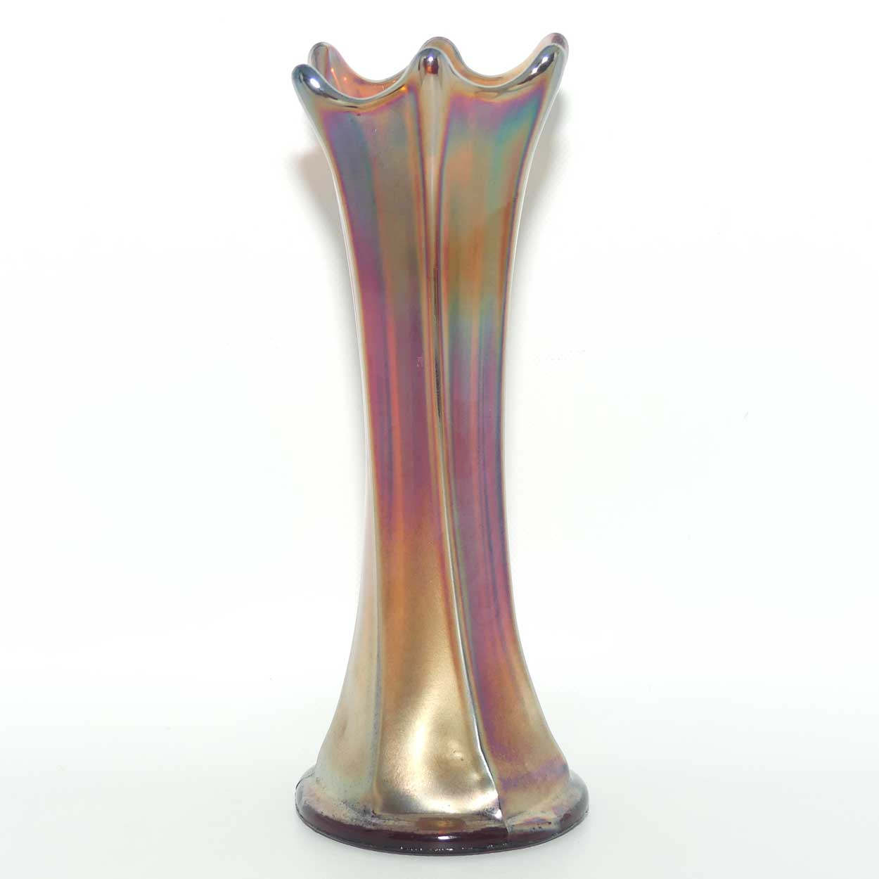 Dark Plum Marigold Carnival Glass vase | possibly Fenton