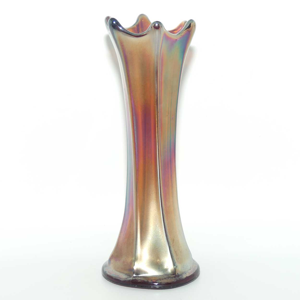 Dark Plum Marigold Carnival Glass vase | possibly Fenton