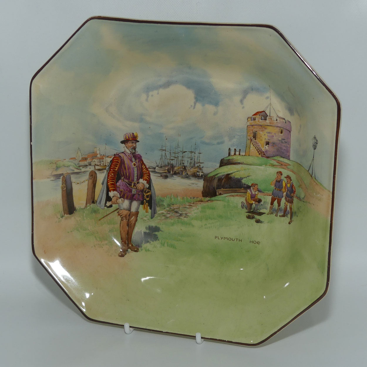 Royal Doulton Historic England square bowl D5940 | Sir Francis Drake at Plymouth Hoe