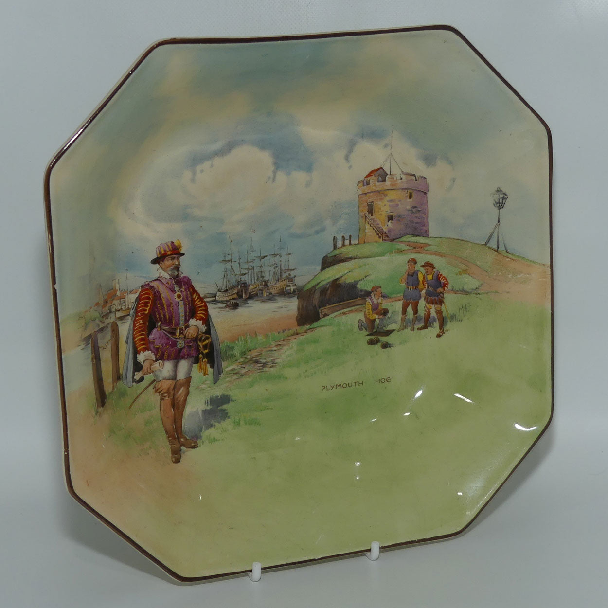 Royal Doulton Historic England square bowl D5940 | Sir Francis Drake at Plymouth Hoe